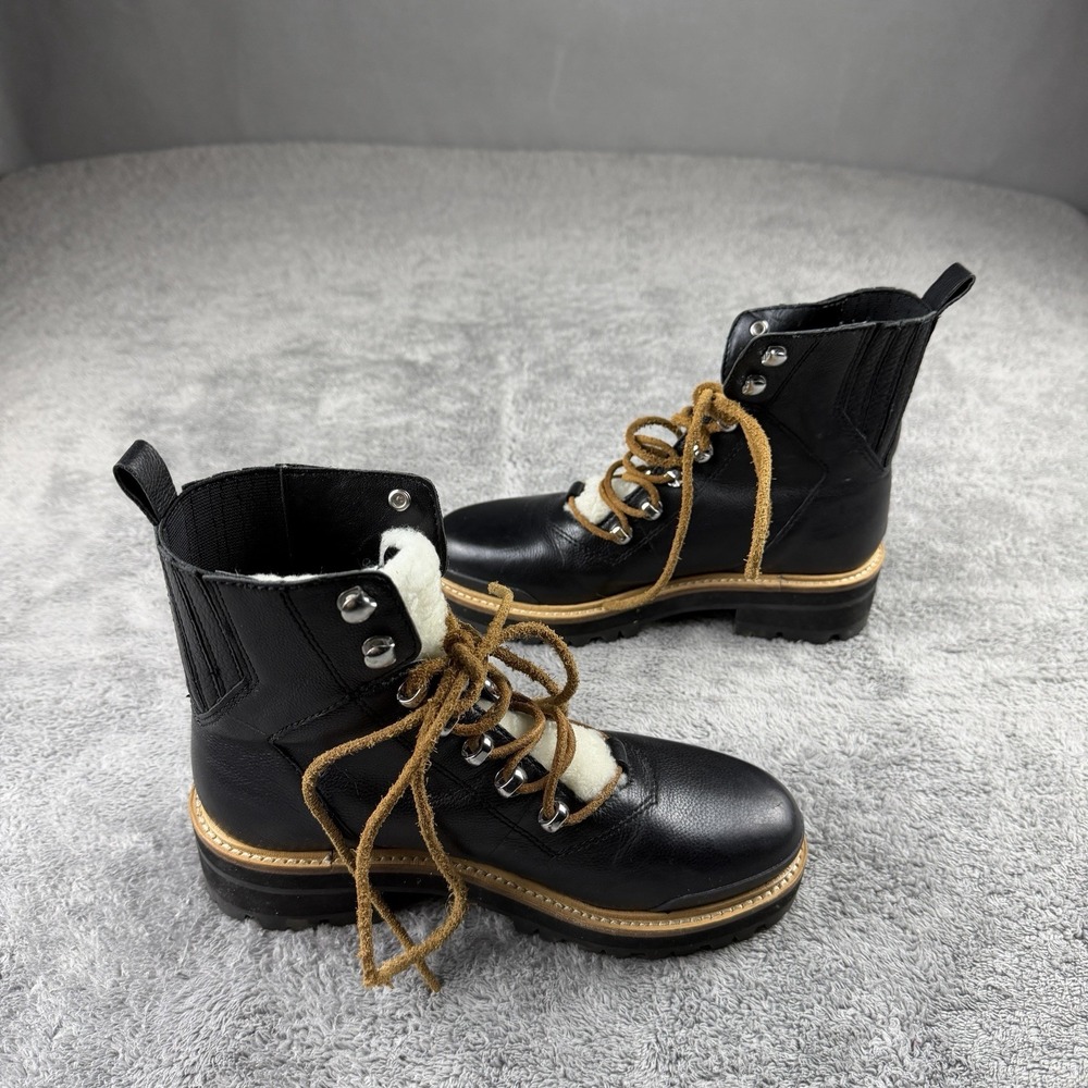MARC FISHER Shearling Leather Lug Sole Winter Boots Winter 5.5 Black